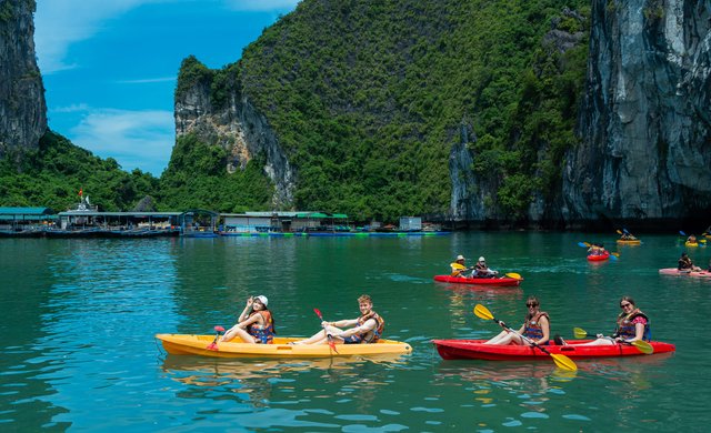 Kayaking in Ha Long bay Vietnam