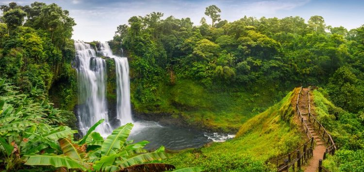 Tad Yuang Waterfall Panorama Champasak Laos