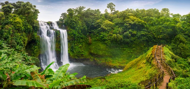 Tad Yuang Waterfall Panorama Champasak Laos